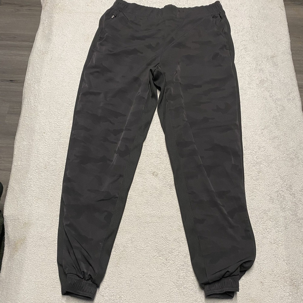 Athleta Brooklyn Jogger Pants 10 Black Camo Lined Active Gym Stretch Waist